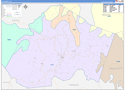 Lee County, KY Wall Map Color Cast Style 2026
