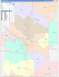 Lee County, MS Wall Map Color Cast Style 2024