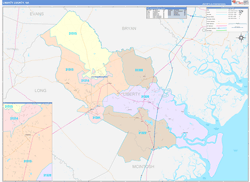 Liberty County, GA Wall Map Color Cast Style 2024