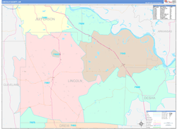 Lincoln County, AR Wall Map Color Cast Style 2024