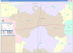 Lincoln County, MS Wall Map Color Cast Style 2024
