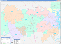 Lincoln County, NC Wall Map Color Cast Style 2024