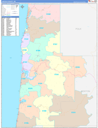 Lincoln County, OR Wall Map Color Cast Style 2024