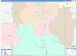 Lincoln County, WI Wall Map Color Cast Style 2024