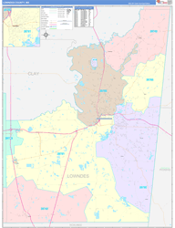 Lowndes County, MS Wall Map Color Cast Style 2024