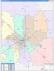 Lubbock County, TX Wall Map Color Cast Style 2026