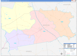 Madison County, TX Zip Code Maps (Color Cast Style)