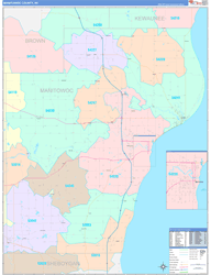 Manitowoc County, WI Wall Map Color Cast Style 2024