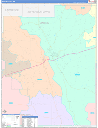 Marion County, MS Wall Map Color Cast Style 2024