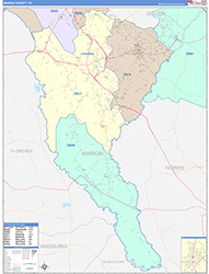 Marion County, SC Wall Map Color Cast Style 2026