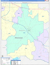 Marshall County, MS Wall Map Color Cast Style 2026