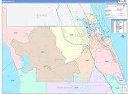 Martin County, FL Wall Map Color Cast Style 2026