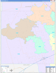 Martin County, TX Wall Map Color Cast Style 2024