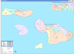 Maui County, HI Wall Map Color Cast Style 2026