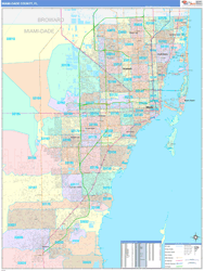 Miami-Dade County, FL Zip Code Maps (Color Cast Style)