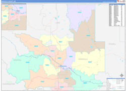 Missoula County, MT Wall Map Color Cast Style 2023