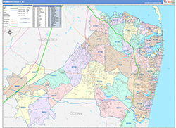 Monmouth County, NJ Wall Map Color Cast Style 2026