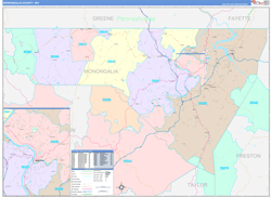 Monongalia County, WV Wall Map Color Cast Style 2024