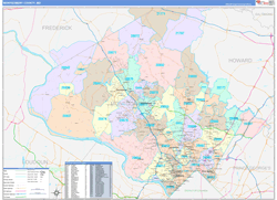 Montgomery County, MD Wall Map Color Cast Style 2024