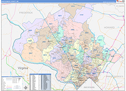 Montgomery County, MD Wall Map Color Cast Style 2026