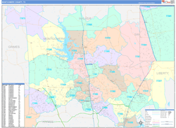 Montgomery County, TX Wall Map Color Cast Style 2024