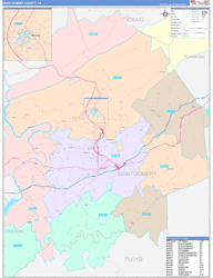 Montgomery County, VA Wall Map Color Cast Style 2024