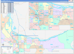 Multnomah County, OR Wall Map Color Cast Style 2024