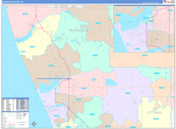 Muskegon County, MI Wall Map Color Cast Style 2024