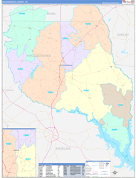 Nacogdoches County, TX Wall Map Color Cast Style 2024