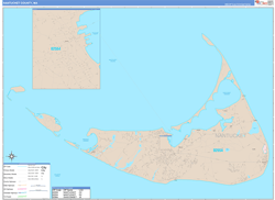 Nantucket County, MA Wall Map Color Cast Style 2024