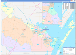 Nueces County, TX Wall Map Color Cast Style 2024