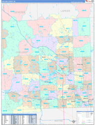 Oakland County, MI Wall Map Color Cast Style 2024