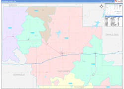 Okfuskee County, OK Wall Map Color Cast Style 2024