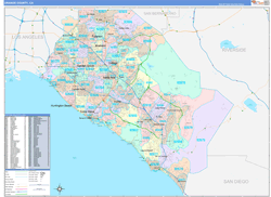 Orange County, CA Zip Code Maps (Color Cast Style)