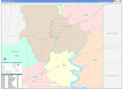 Ottawa County, OK Wall Map Color Cast Style 2024