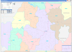Owen County, IN Wall Map Color Cast Style 2024
