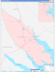 Pasquotank County, NC Wall Map Color Cast Style 2024
