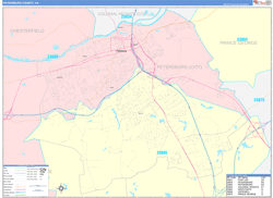 Petersburg County, VA Wall Map Color Cast Style 2024