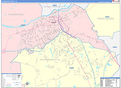 Petersburg County, VA Wall Map Color Cast Style 2026