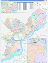 PhiladelphiaCounty, PA Wall Map Color Cast Style 2024