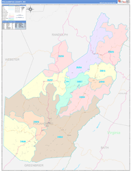 Pocahontas County, WV Wall Map Color Cast Style 2024