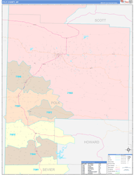 Polk County, AR Wall Map Color Cast Style 2024