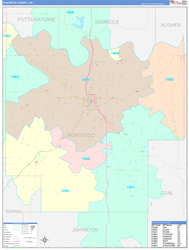 Pontotoc County, OK Wall Map Color Cast Style 2024