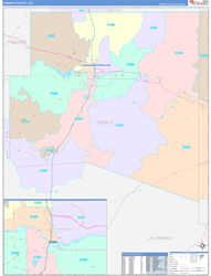 Pueblo County, CO Wall Map Color Cast Style 2024