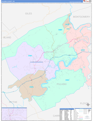 Pulaski County, VA Wall Map Color Cast Style 2024