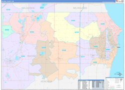 Racine County, WI Wall Map Color Cast Style 2024