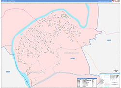 Radford County, VA Wall Map Color Cast Style 2026