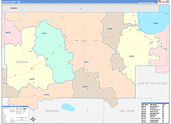 Roseau County, MN Wall Map Color Cast Style 2026