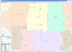 Rush County, KS Wall Map Color Cast Style 2024
