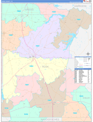 Rusk County, TX Wall Map Color Cast Style 2024